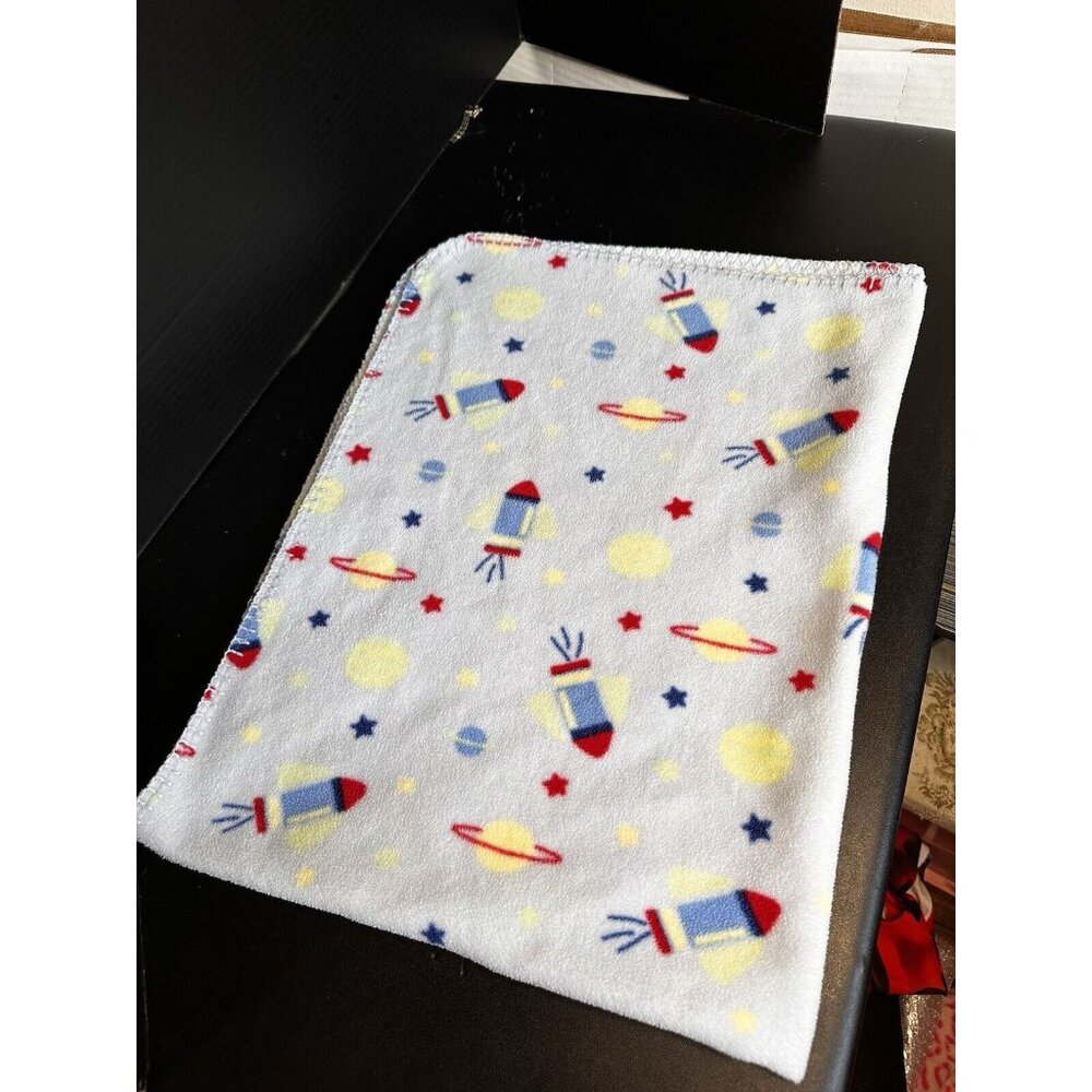 Circo Fleece Baby Blanket Rockets Spaceships Space Planets stars Boy Blue‎ RARE